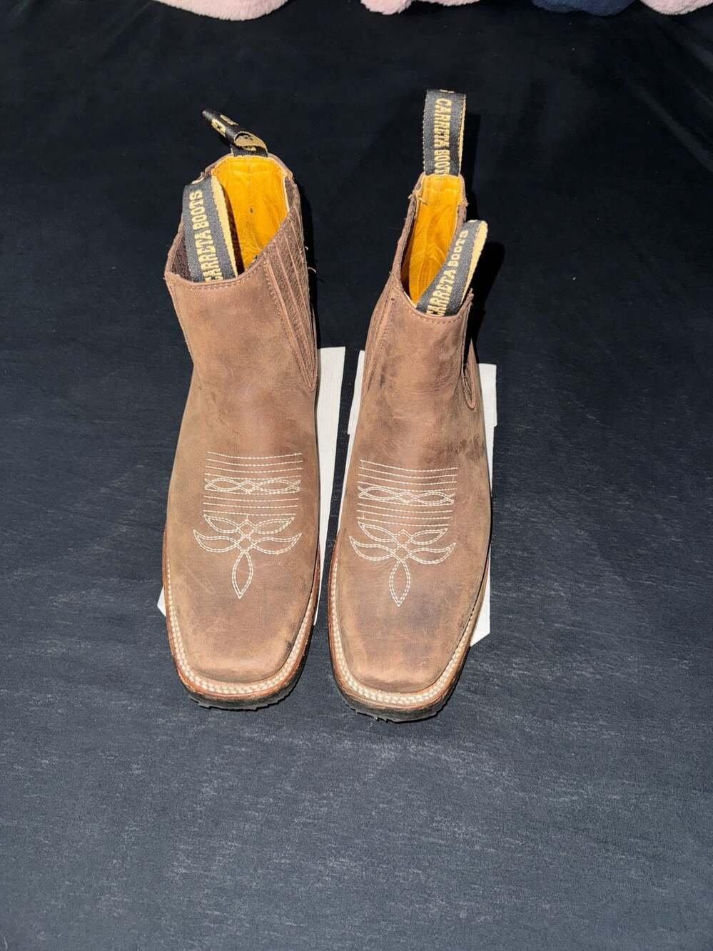 Carreta Boots Men's Brown Nobuck Leather Square Toe Ankle Western Cowboy Boots